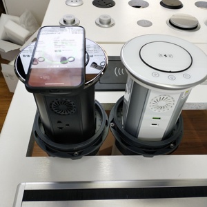 All Black <strong>White</strong> Glass Top IP65 Waterproof US Standard Wifi Smart Motorized Kitchen Pop up <strong>Socket</strong> <strong>with</strong> <strong>USB</strong>-c LED Light for Home - Product Image 2