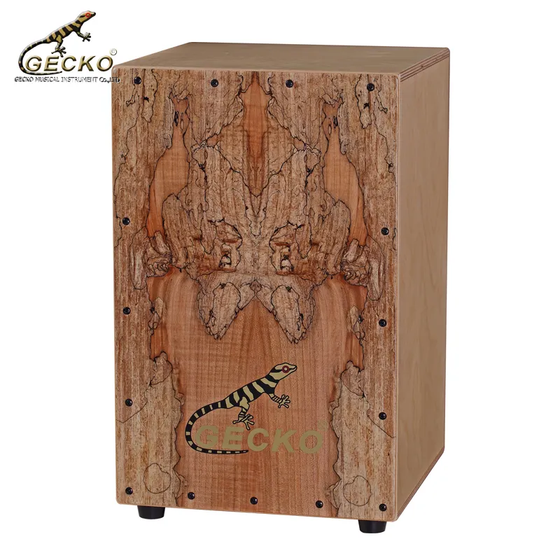 GECKO CL10SM Cajon box drum Factory price Percussion instrument spalted Maple playing surface birch steel string cajon drum