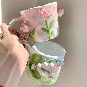 コーヒーカップセット手つまみ不規則セラミックマグカップローズフラワーカップカスタムロゴ付き - Product Image 3