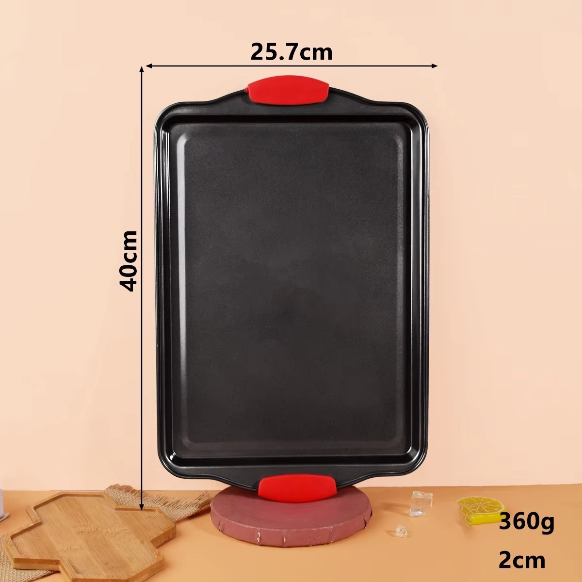 Bandeja rectangular poco profunda de 40 cm con ambas orejas