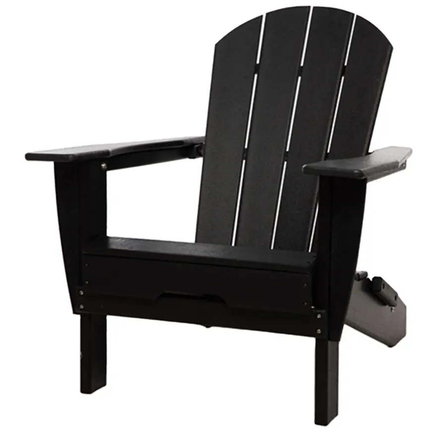 Adirondack เก้าอี้พับพลาสติกรีไซเคิล,เก้าอี้ยาวพับได้ HDPE เรซิ่นเฟอร์นิเจอร์สำหรับสวนกลางแจ้ง/สีดำ