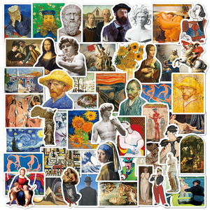Su geçirmez PVC dekoratif çıkartmalar 50 paket yağlıboya sanat Van Gogh Mona Lisa Graffiti duvar çıkartmaları bavul araba dekorasyon için