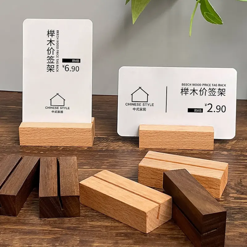 Pemegang Menu Mini meja foto bisnis tempat kartu berdiri dasar kayu kualitas tinggi alat kayu pemegang penyimpanan & rak alami
