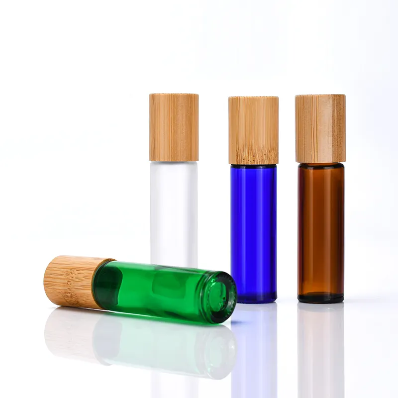10ml di profumo di bambù rullo sulla bottiglia in acciaio inox con coperchio di bambù imballaggio cosmetico