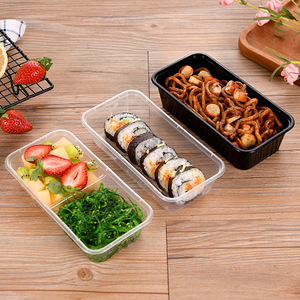 ODM/OEM食品级矩形包装容器盒托盘隔间一次性塑料寿司盒，带透明盖子 - Product Image 3