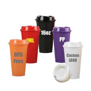 卸売バルクカラーカスタム印刷タンブラー色変更ハード再利用可能な赤いPPコーヒープラスチックカップ蓋付き