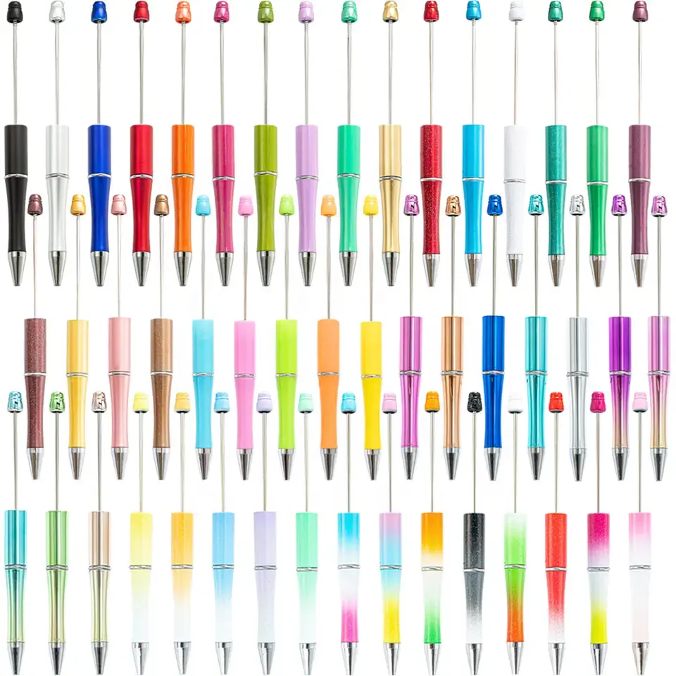 Vendita calda 2023 penne A sfera personalizzate fai da te produttori penne A sfera aggiungi un Top penne A sfera in plastica con perline Glitter rosa