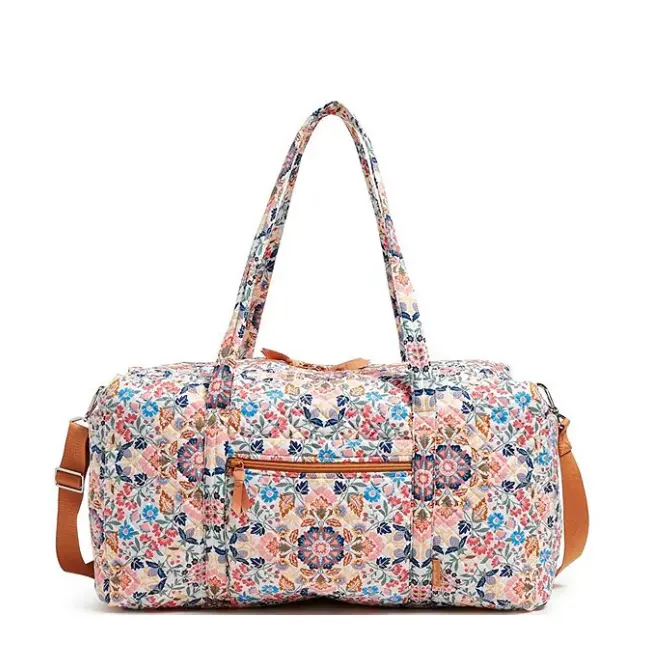 Tas duffel pola kustomisasi tas bagasi quilting wanita tas duffel perjalanan paket besar dengan tali bahu yang dapat dilepas