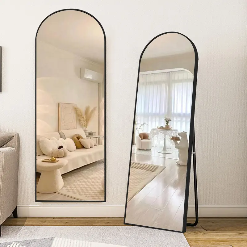 Fábrica Atacado fornecimento piso permanente espelho de corpo inteiro espelho emoldurado Arch Design Metal Frame