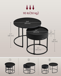 VASAGLE di lusso Meuble De <span class=keywords><strong>Table</strong></span> Basse soggiorno nidificazione tavolo rotondo centro <span class=keywords><strong>set</strong></span> nero rotondo tavolino da caffè moderno - Product Image 4