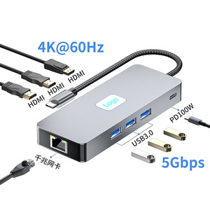 8-Port-USB-C-Hub mit dreifachem Display HDTV 4K 60-Hz-Netzwerk 1000 Mbit/s Typ C USB 3,1 10 Gbit/s 8 in 1 Docking station Typ C. - Product Image 1