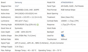 4K 15,6 дюймов AM-OLED панель дисплея ATNA56WR06-0 поддержки 3840*2160440 нитов, eDP1.4b,100000 контрастность, DCI-P3 экран ноутбука - Product Image 3