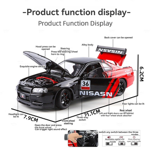 Pres döküm model araba 1:24 Nisson GTR GTR skyline ses ve ışık geri çekme metal araba modeli oyuncak süs süslemeleri supercar modeli - Product Image 2