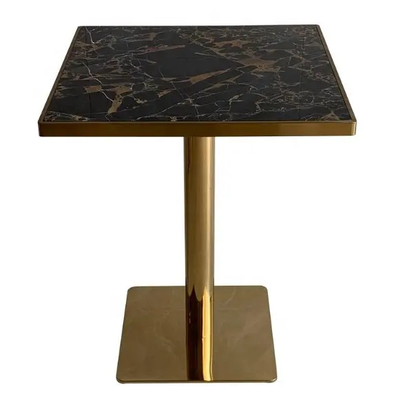 Modern Table Restaurant Luxury Stainless Steel Gold Base And square Round Real Marble Top Dining Table with chair