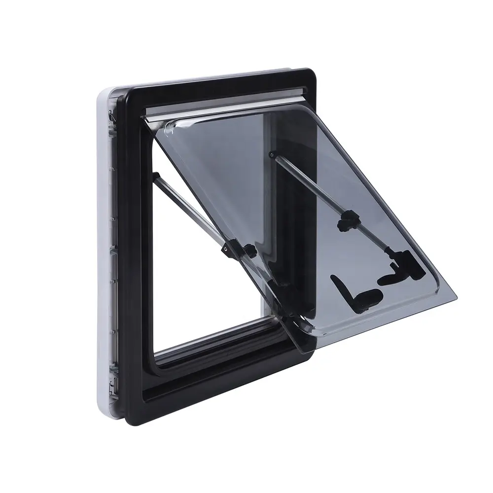 J376 rv janela de deslizamento duplo, vidro acrílico de deslizar e sombra solar ajustável com bloco cego & tela flyscreen, fácil e rápida instalação