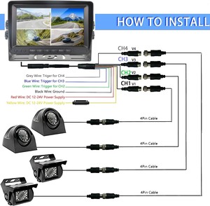 Camión DVR 4 CH Quad Grabadora de video digital Cámara de marcha atrás de respaldo 4 pines 7 pulgadas Monitor de visión trasera para autobús RV Remolque coche monitor de TV - Product Image 6