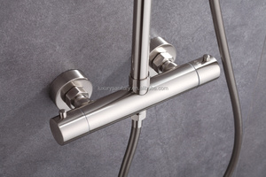 Bronze <span class=keywords><strong>material</strong></span> níquel escova banheiro chuveiro termostático conjunto torneira chuveiro sistema equipamentos