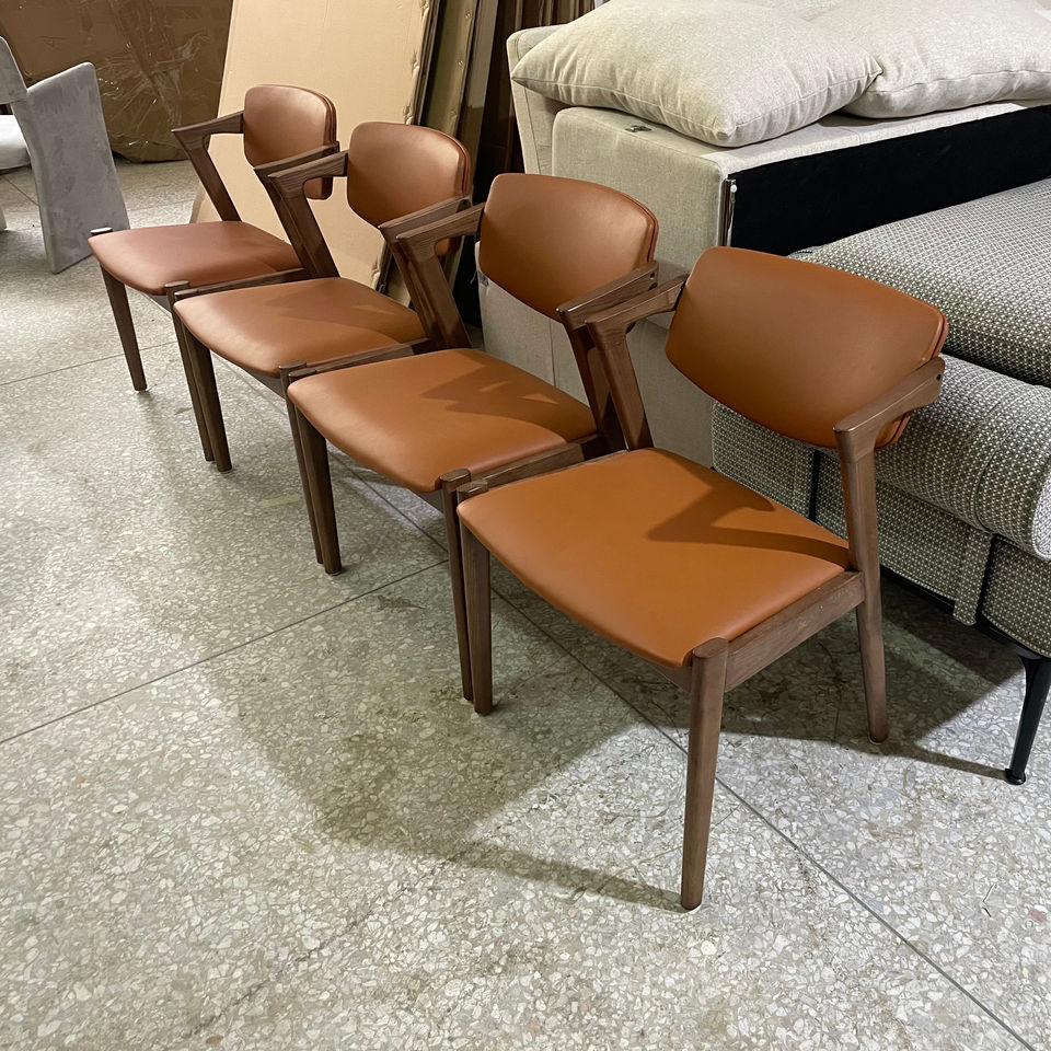Custom Wholesale Modern Restaurant Upholstered Faux Leather Oak Dining Chair With Arms Black Leather Z Shape Dining Chair