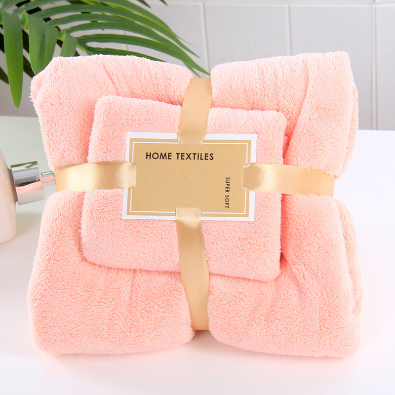 Toptan son derece emici ucuz mikrofiber mercan polar banyo havlusu hediye havlu 2 in 1 banyo havlusu takımı Spa, duş, hediye - Product Image 2
