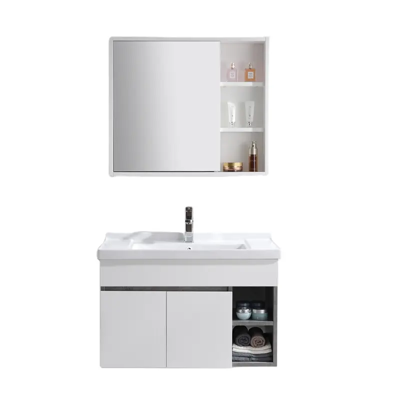 Gabinete organizador de baño de Color blanco Grace de buena mano de obra, tocador de lavabo de madera colgado en la pared de 80cm con espejo