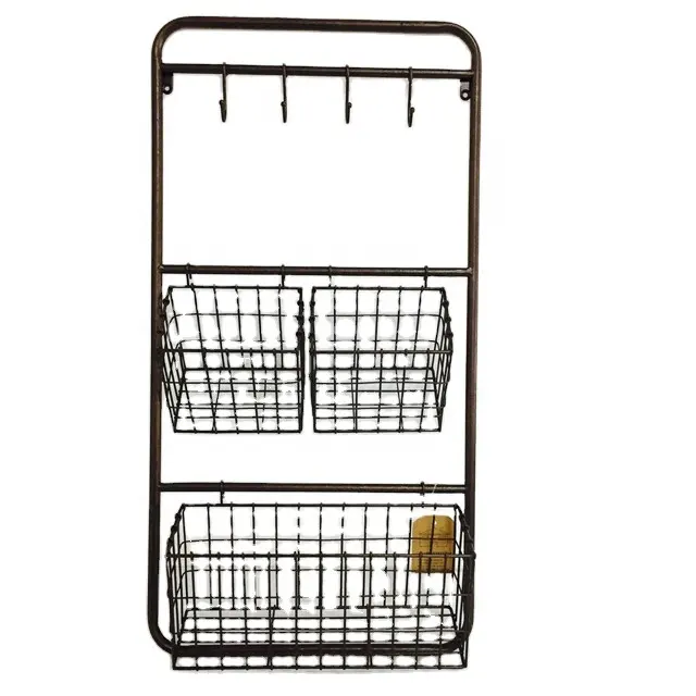 XH wall-mounted wire rack with 2 small +1 big wire baskets