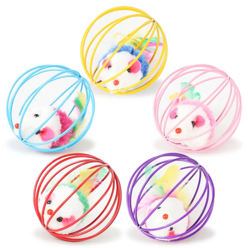 Venda quente Pretty Color Bonito Plush Mouse Cage Bolas Pet Brinquedos Interativos Cat Toy Ball