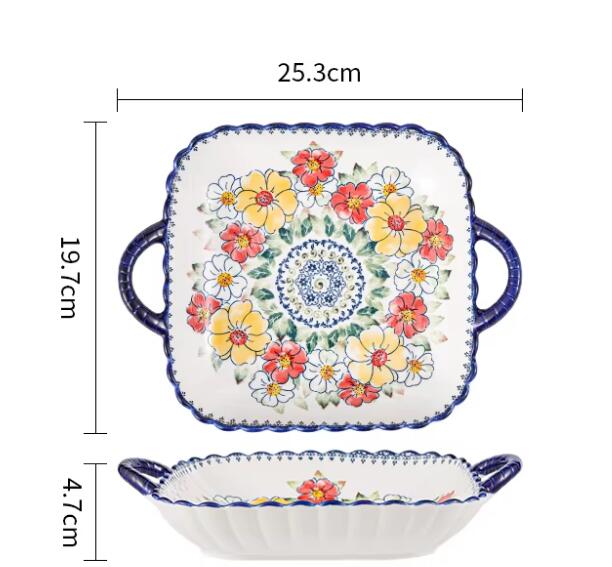 assiette carrée bleue de 9,5 pouces avec poignée