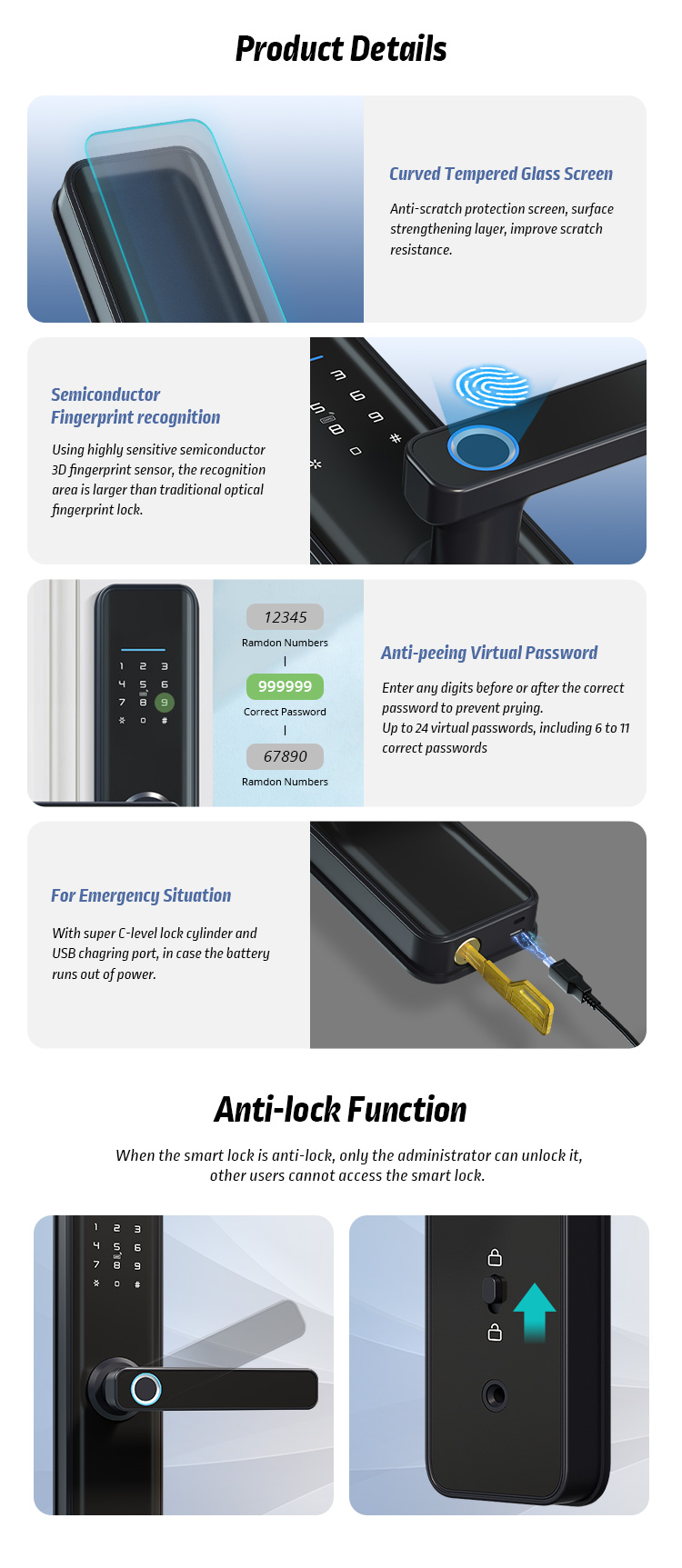 Tediton Wifi Smart Door Lock Fingerprint New Style X6 Smart locks TUYA App Entrance Automatic Fingerprint Lock