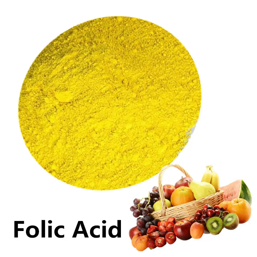 Ácido fólico natural a precio de fabricante vitamina B9 suplemento de grado alimenticio polvo de ácido fólico