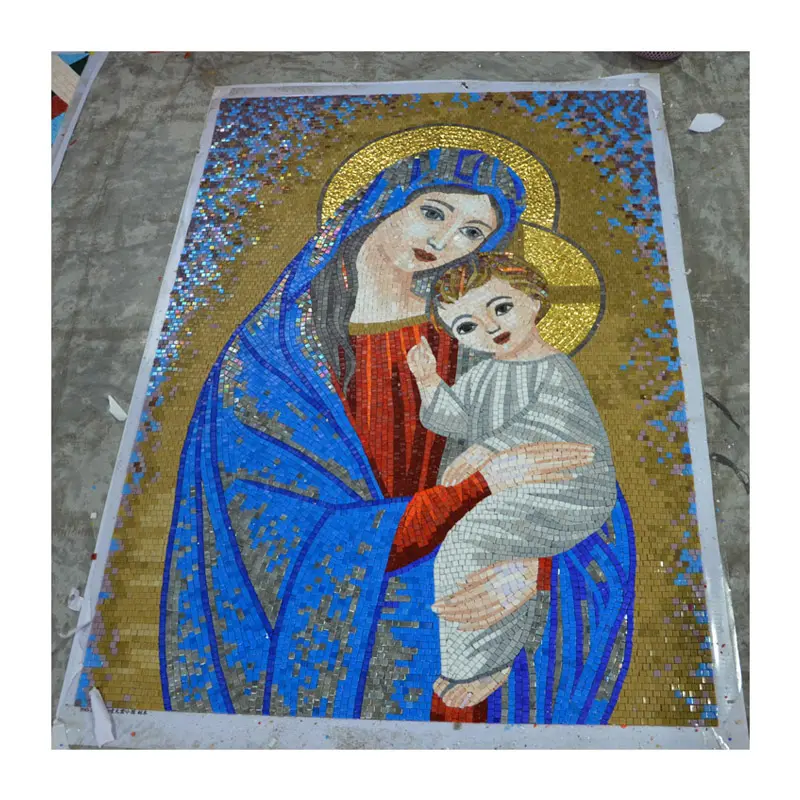 ZF mosaico religioso pittura vergine maria 100% fatto a mano arte mosaico di vetro piastrelle da parete murale arredamento di lusso