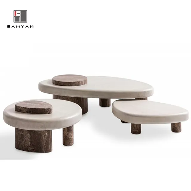 Mesa de centro redonda de mármol italiano, decoración para sala de estar, mesa de té de centro de mármol Natural, mesa de travertino para vivir
