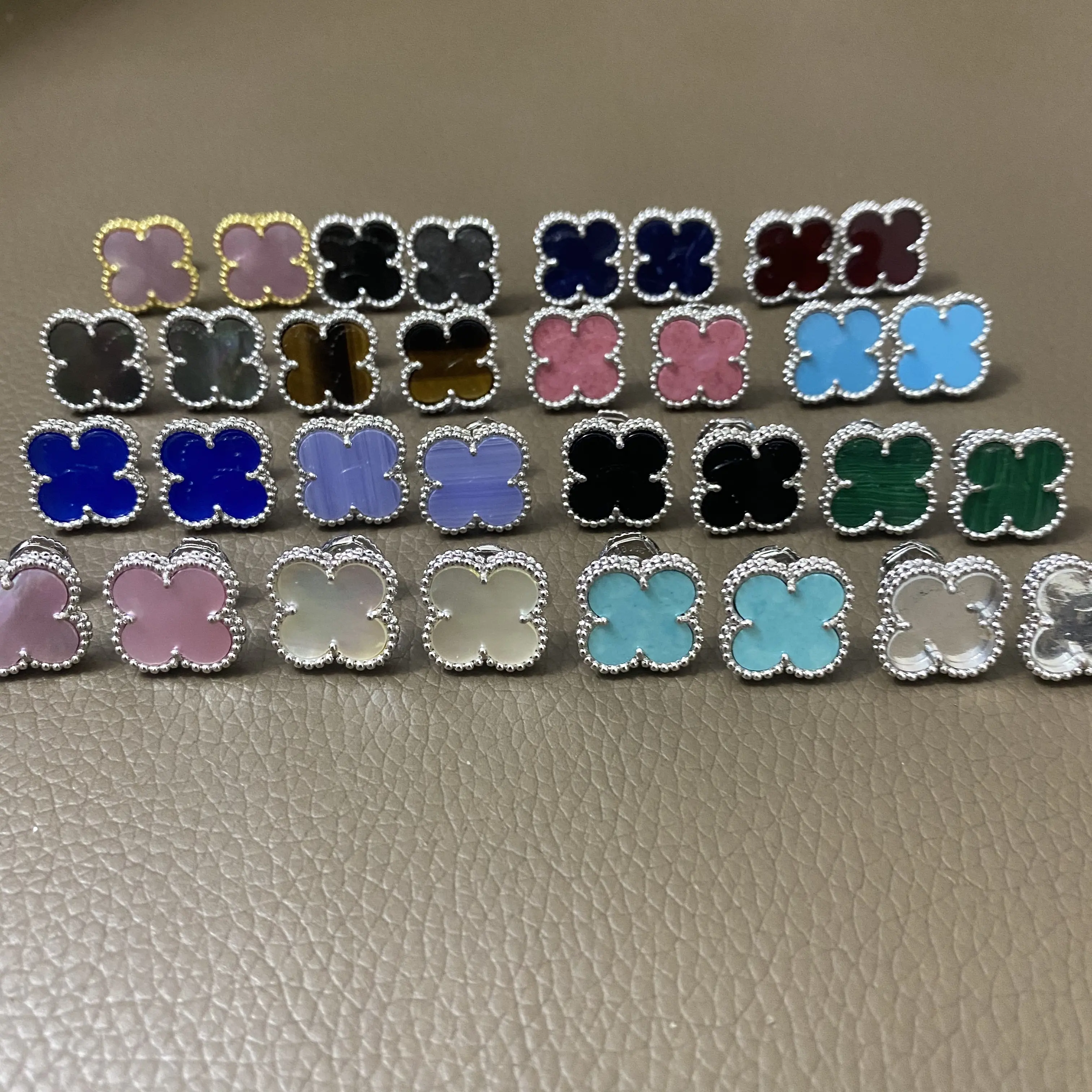 Nuevo producto de joyería, pendientes de flores, todos los colores completos, malaquita, plata pura chapada con oro de 18K, volumen mayorista de fábrica,