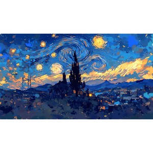 著名画作梵高海报版画自然景观钻石绘画客厅壁画 - Product Image 1
