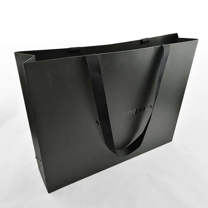 Wholesale Recycled Custom Logo UV Printed Black Luxury Shopping Gift Paper Bag