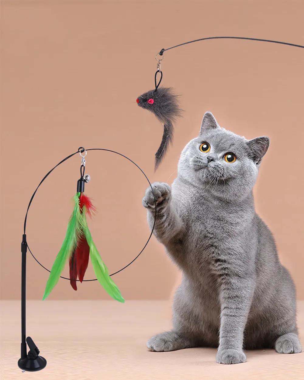 Handvrije Vogel/Veren Kat Toverstaf Met Bel Krachtige Zuignap Interactief Speelgoed Voor Katten Kitten Jacht Oefeningen Huisdierenproducten