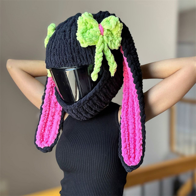 Lazo verde - rosa rojizo - orejas de conejo negras