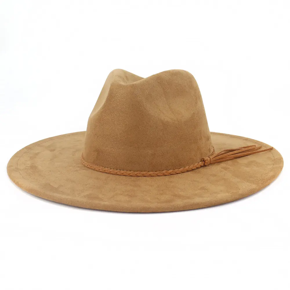 Groothandel Custom Breed 10Cm Rand Suède Fedora Hoeden Voor Vrouwen Hoed Waterdruppel Vorm Retroexcavadora Saunahoed