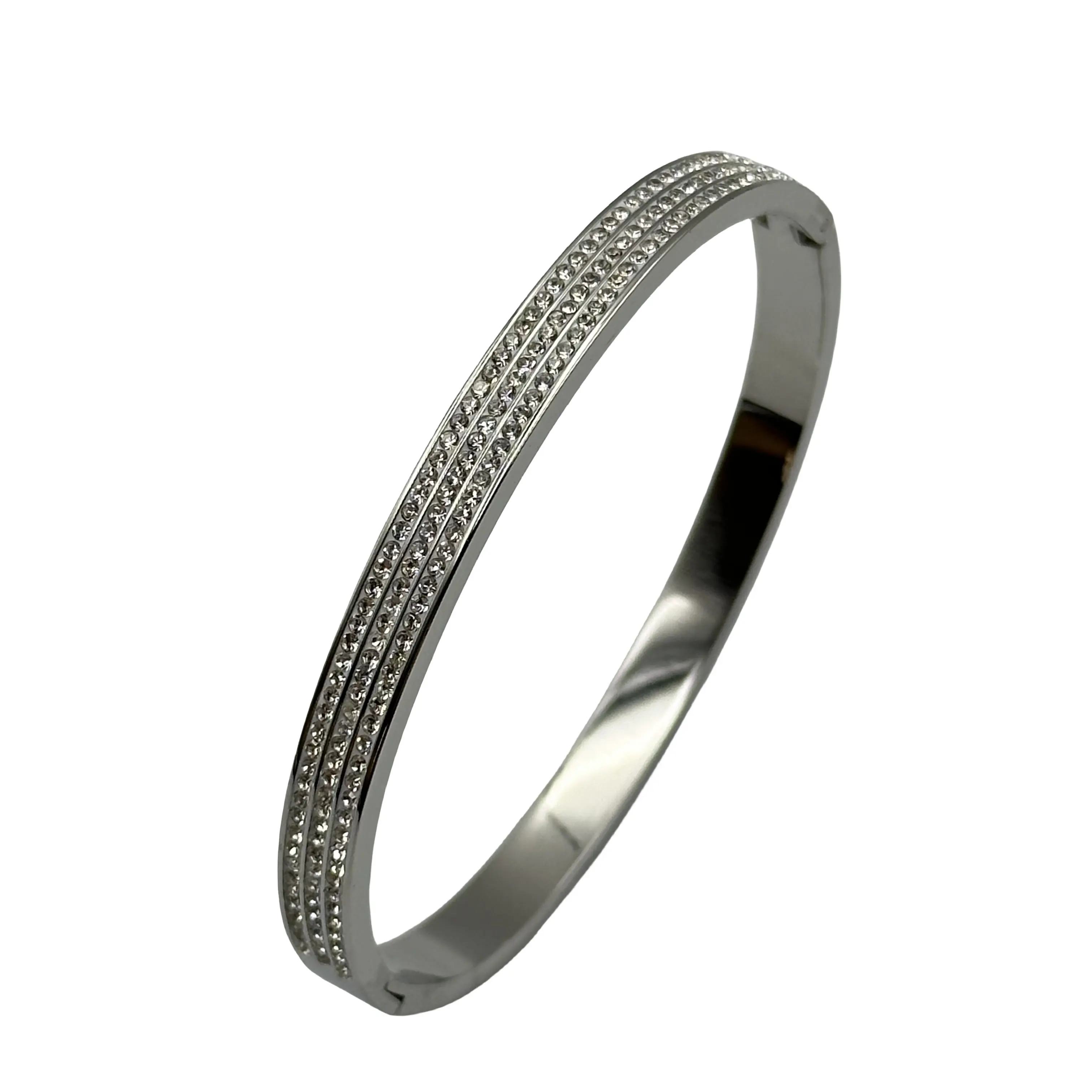 Hot Sale Waterproof And Rust-proof Stainless Steel Silver Plated Half Zircon Inlay Bracelet For Women Artificial Diamonds Bangle