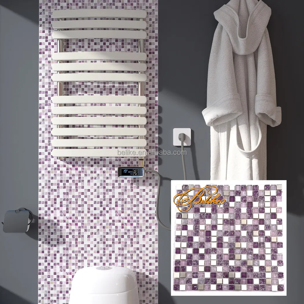 Stok cam mozaik mor Charm ev dekor duvar kaplama fayans Backsplash özelliği duvar iç mutfak banyo tasarımı
