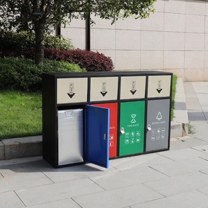 ゴミ缶大型仕分け用屋外ステンレス金属廃棄物ビンロック押し蓋公園歩道用 - Product Image 1