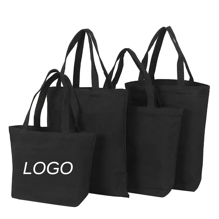Custom Printed Logo Blank Black Eco Friendly Canvas Cotton Shopping Tote Bag