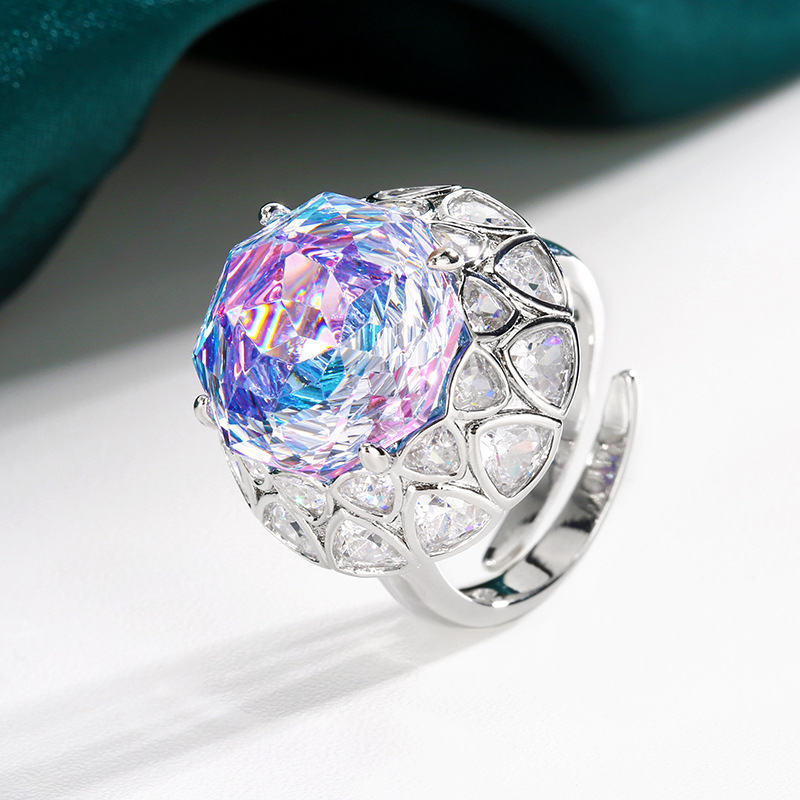 Bague taille ouverte, coupe Millennium, rose et bleu.