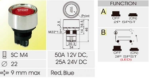 Başlangıç motoru düğmesi 12V DC 50A SPST kapalı anlık anahtarı araba Stater itme başlangıç kontak anahtarı yarış spor otomobil kamyon - Product Image 5