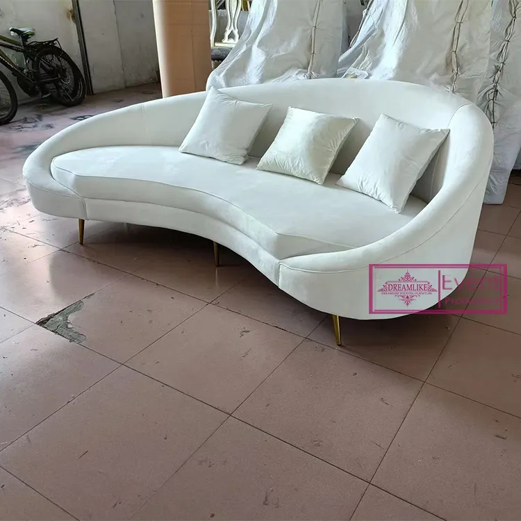 Veludo branco ou bebê rosa confortável novo design três lugares sala de estar sofá de móveis para casamento