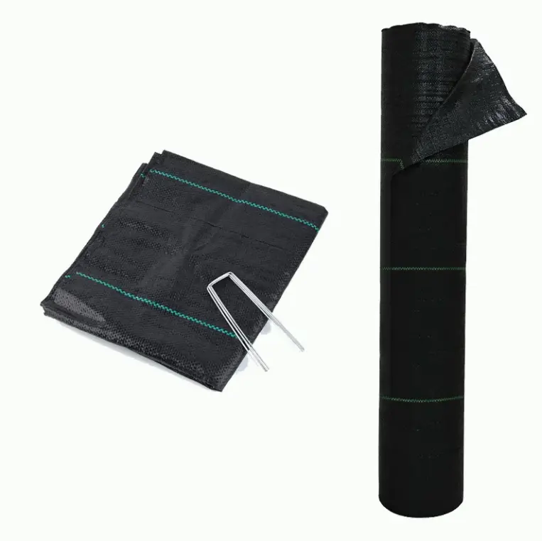 Alfombrilla negra para control de malezas agrícolas con diferentes tamaños, cubierta de suelo, película de mantillo de barrera de malezas tejida PP