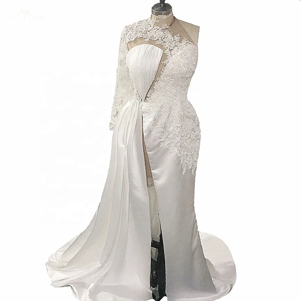 Vestido de boda de talla grande, abertura alta, pierna abierta, satén, blanco, RSW1692