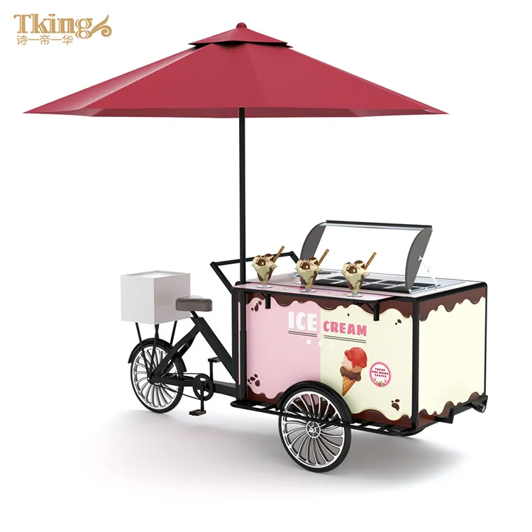 TKING carrello per gelato in acciaio inossidabile bicicletta nuovo Design Outdoor Street Hotel triciclo cibo camion Mobile carrello per gelato