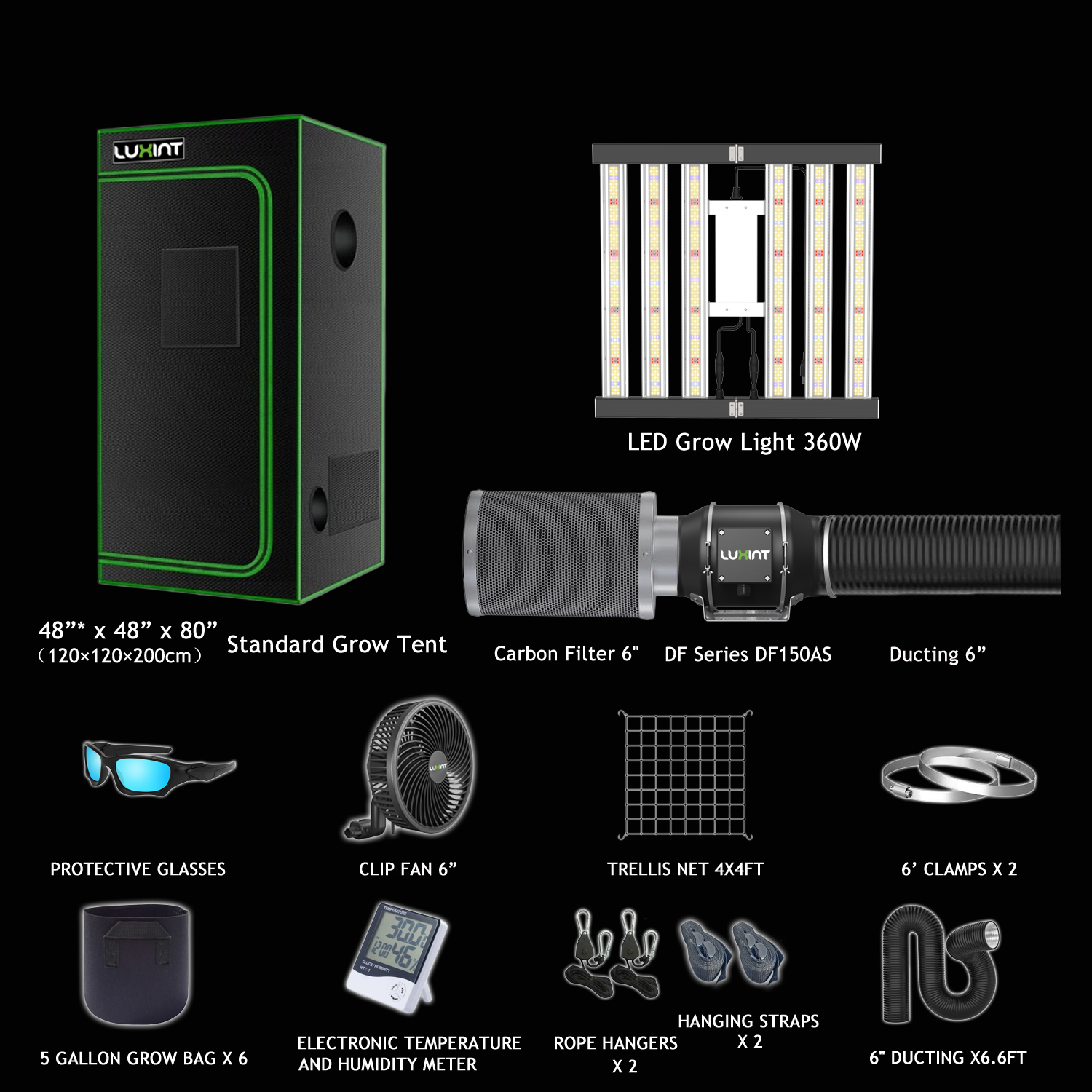 4x4 tent kit+360W grow light+duct fan