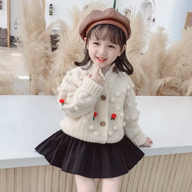2021 vendita calda 6 anni velluto-fiore decorato maglione di Cashmere abbottonatura maglione Cardigan autunno inverno bambini ragazze maglioni