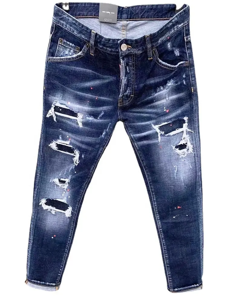 New Italy Style Wholesale custom Stacked Pants 100% Cotton Wholesale skinny ripped man denim pants men jeans